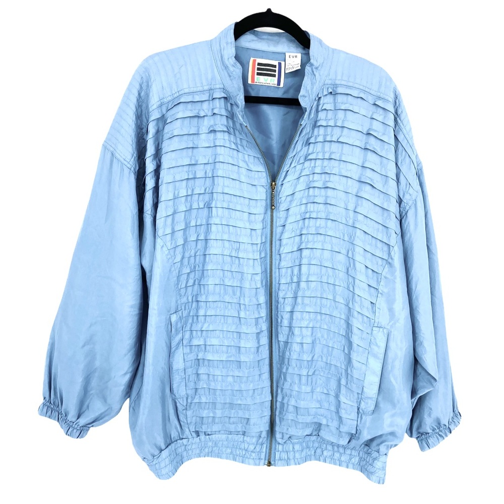 Vtg 90's EVR Silk Ruffle Front Zip Track Jacket